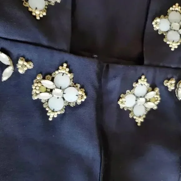 Tory Burch Navy BLUE SILK Colton Embellished Rhinestone OPEN Back dress 2 $700